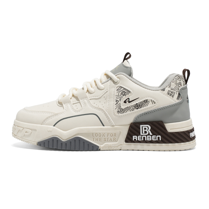 

RENBEN Антискользящие износостойкие мужские низкие кеды повседневные бежево-серые, цвет Beige Gray