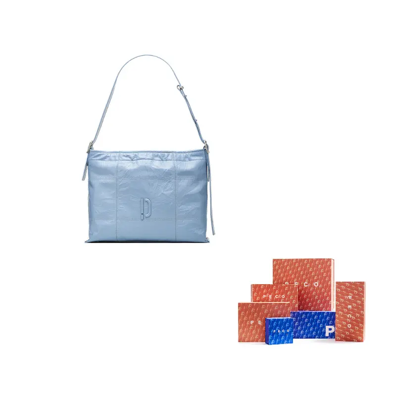 

PECO Кожаная сумка через плечо Сумка кроссбоди Большая унисекс сумка-шопер, Haze Blue (Bark Texture)