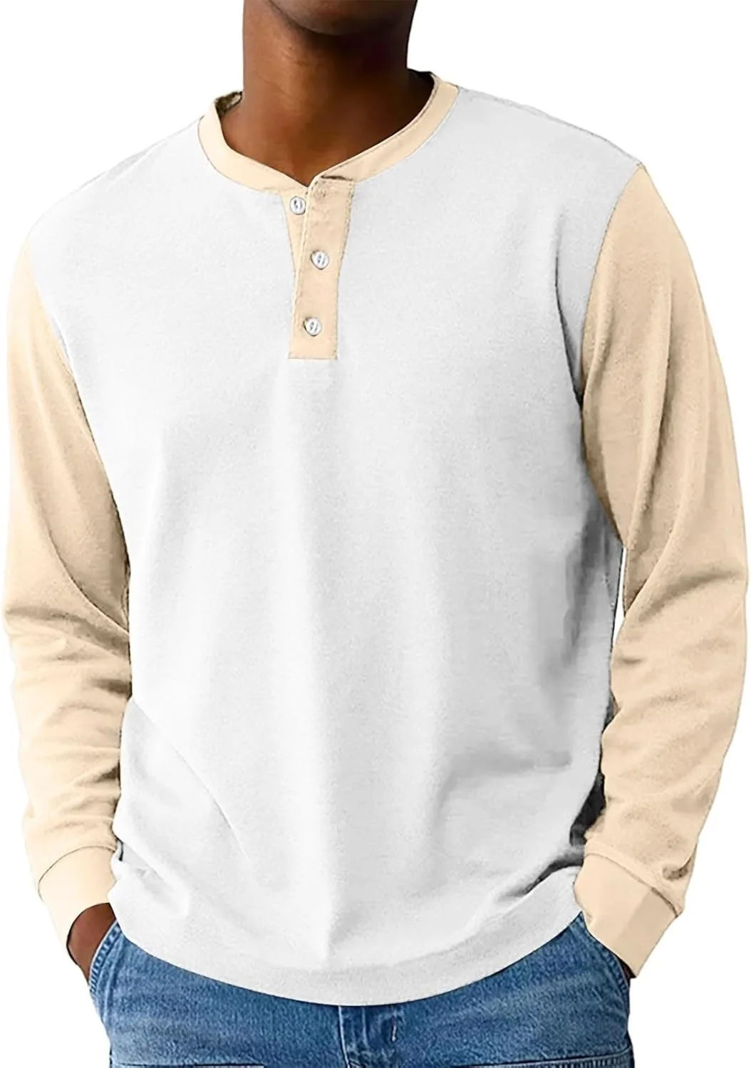 

Мужская футболка хенли с длинным рукавом и цветными блоками