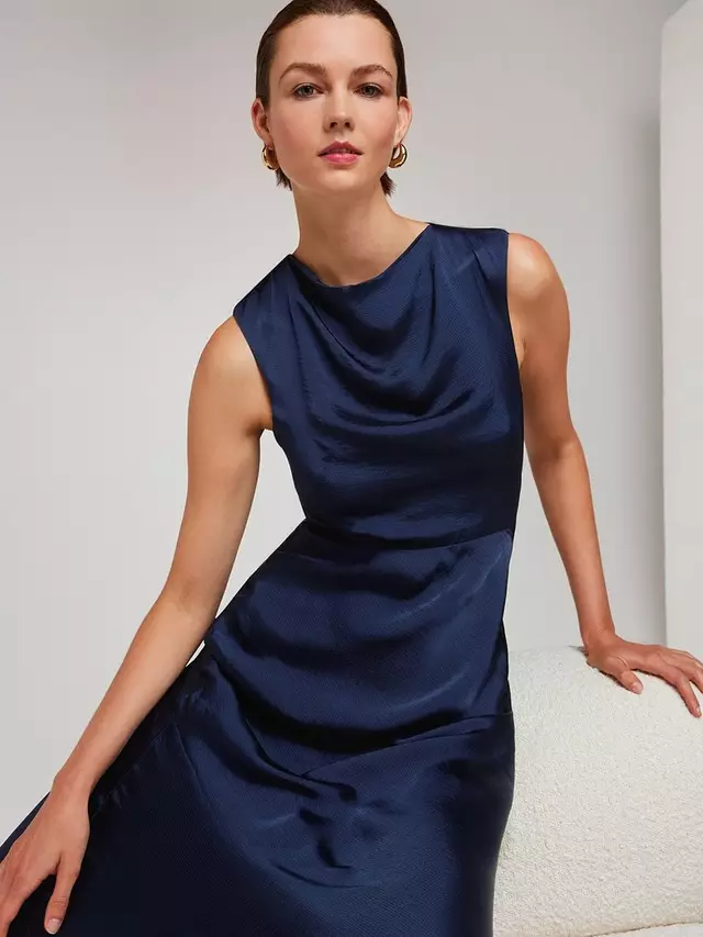 

Платье Whistles Cowl Neck Satin Maxi, темно-синий