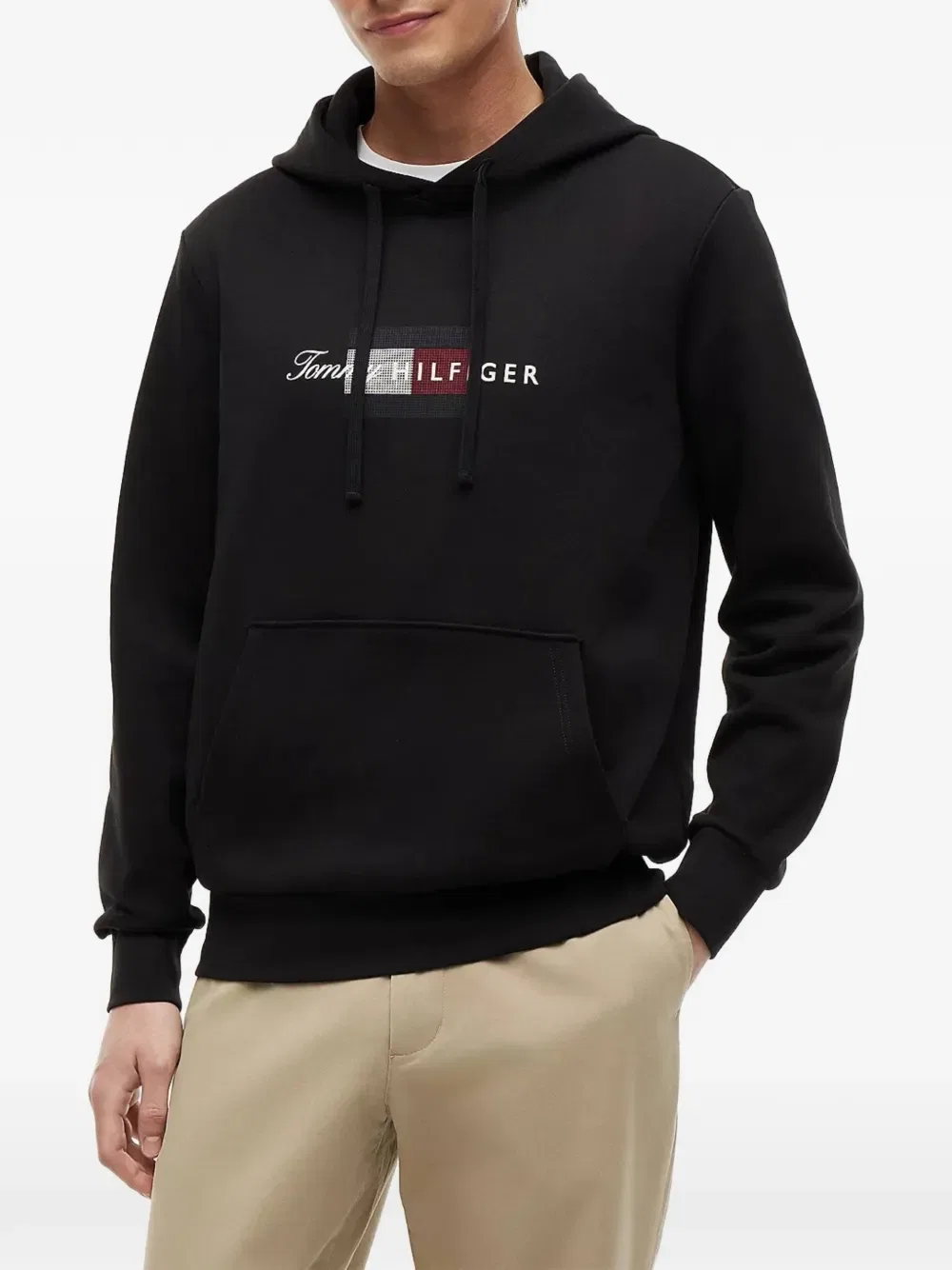 Толстовка с капюшоном на шнуровке и принтом логотипа Tommy Hilfiger, черный — фото 2