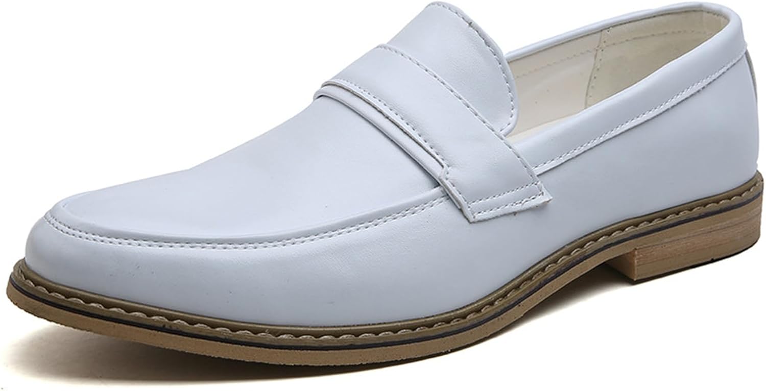 

Мужские кожаные повседневные лоферы AMAZIDEAL, модные туфли с круглым носком без шнуровки для бизнеса, удобные нескользящие туфли для свадьбы, вечеринки и вождения, белый