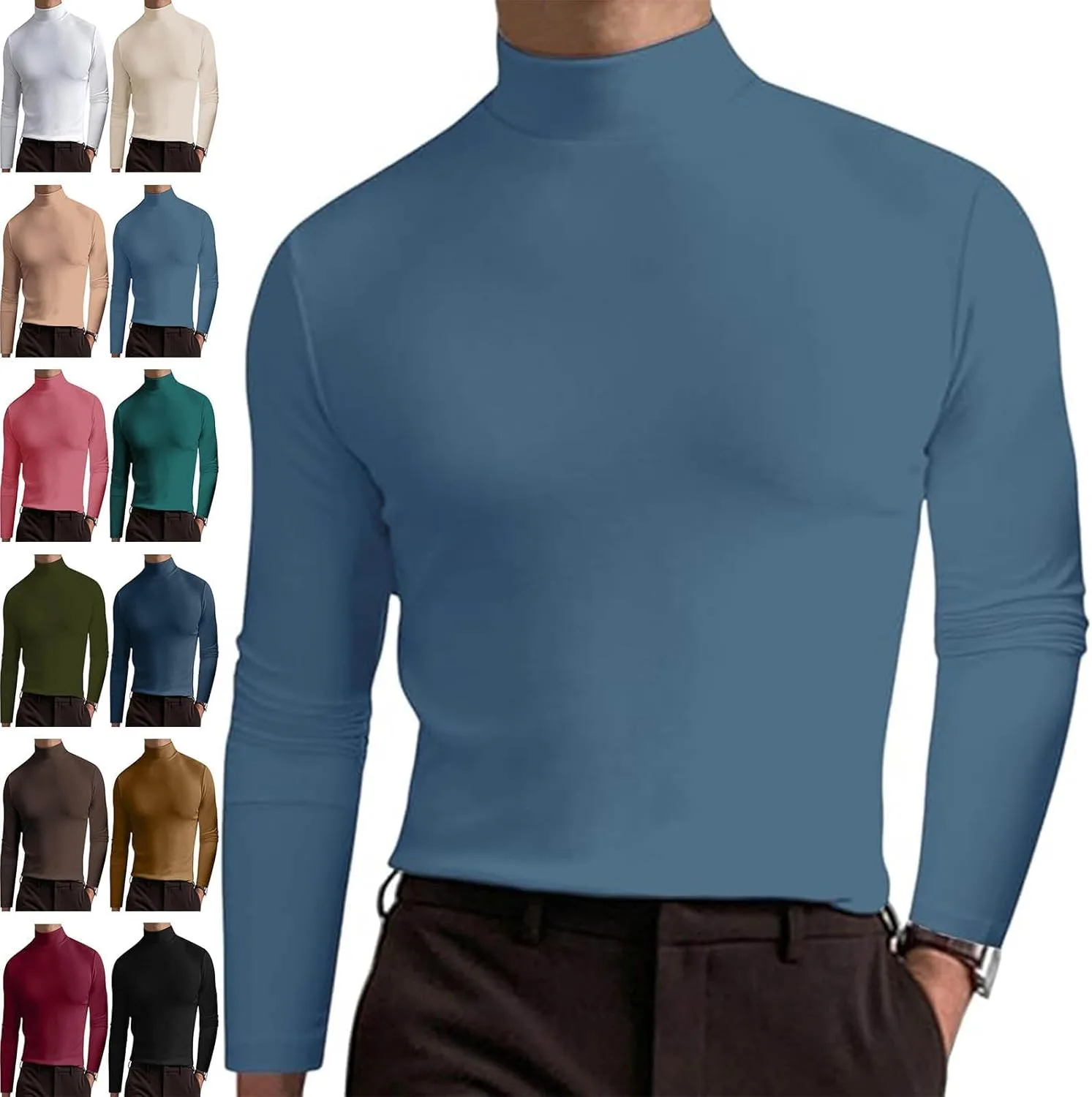 Мужская футболка с высоким воротником Slim Fit — эластичная и дышащая для спортзала или повседневной носки