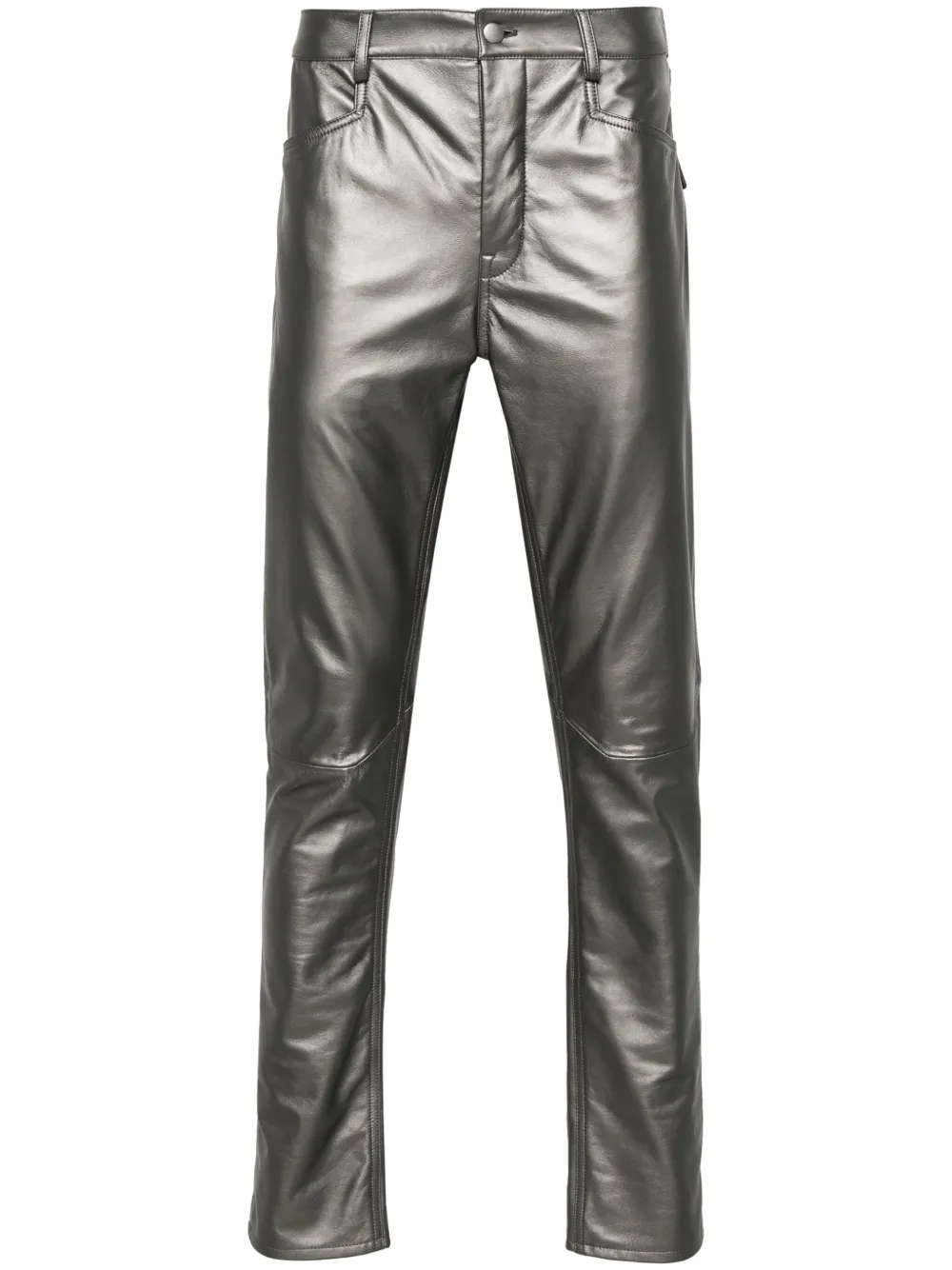 

Зауженные кожаные брюки Rick Owens, серебяный