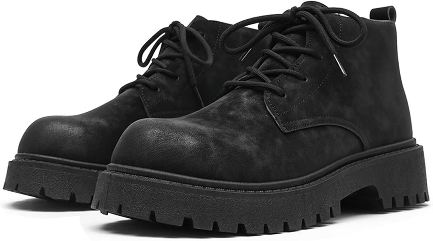 

Мужские кожаные ботинки на платформе, комфортные, с круглым носком, рифленой подошвой, противоскользящие, чукка, повседневные для прогулок и улицы, обувь оксфорды Ghibhna, черный