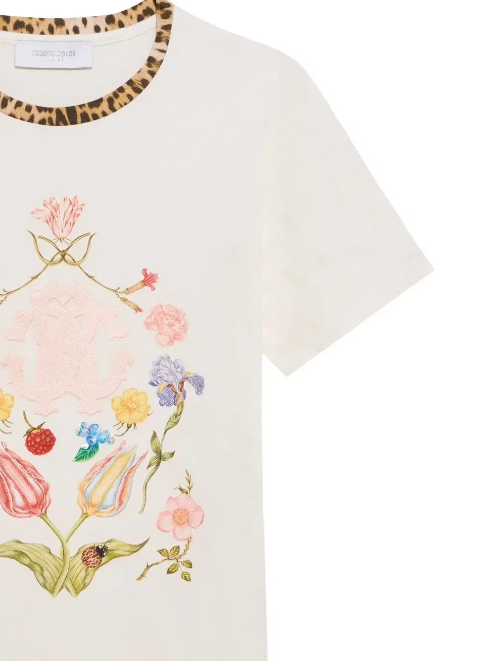 Футболка с цветочным принтом и леопардовой отделкой Roberto Cavalli Junior, бежевый — фото 4