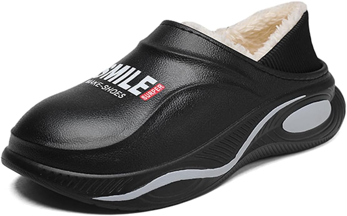 

Тапочки Abborora для мужчин с эффектом памяти, флисовая подкладка, закрытый носок, водонепроницаемые, противоскользящие, зимние теплые тапочки для дома, черный