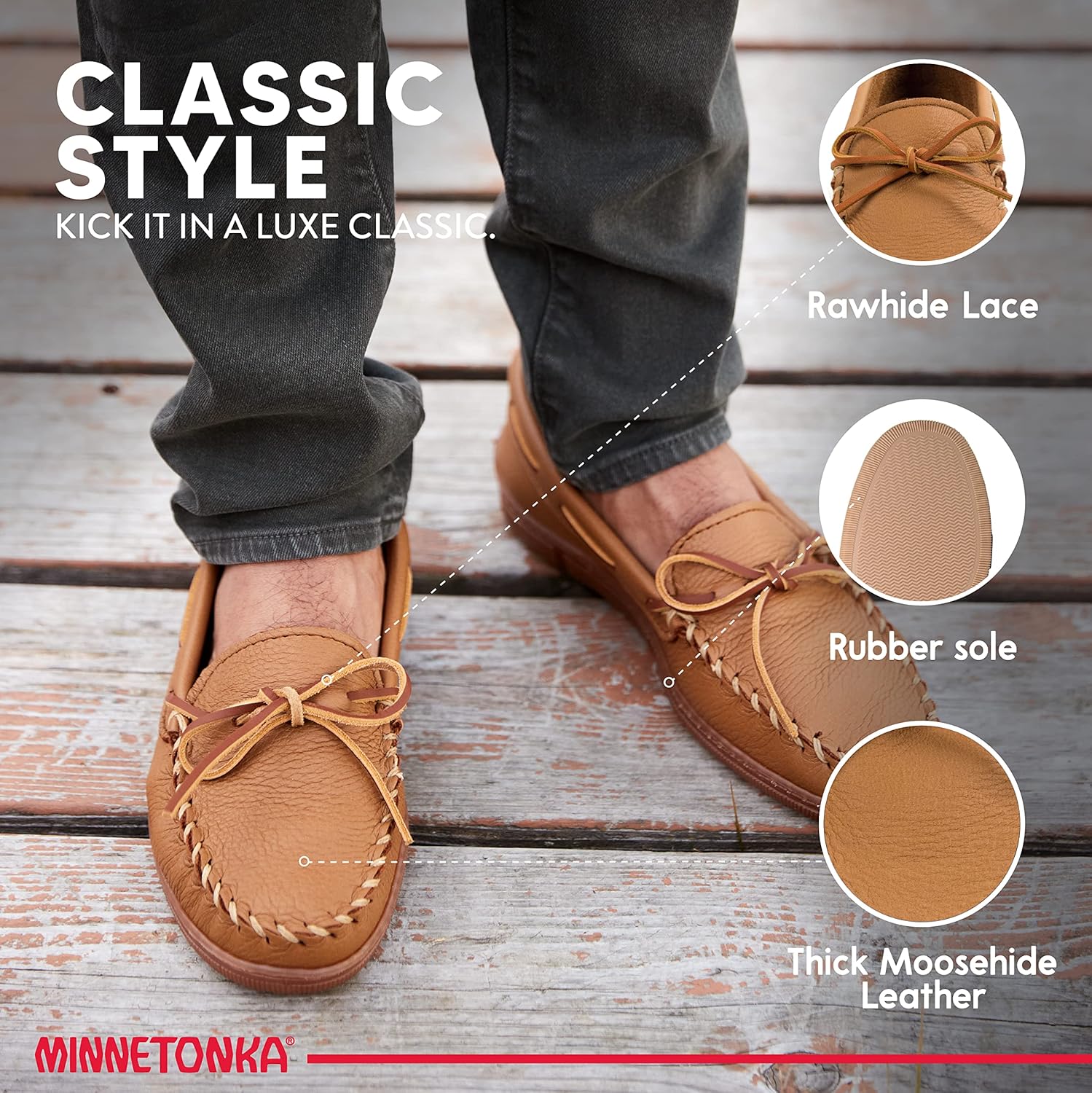 Мокасины Minnetonka для мужчин из оленьей кожи Moosehide — фото 3