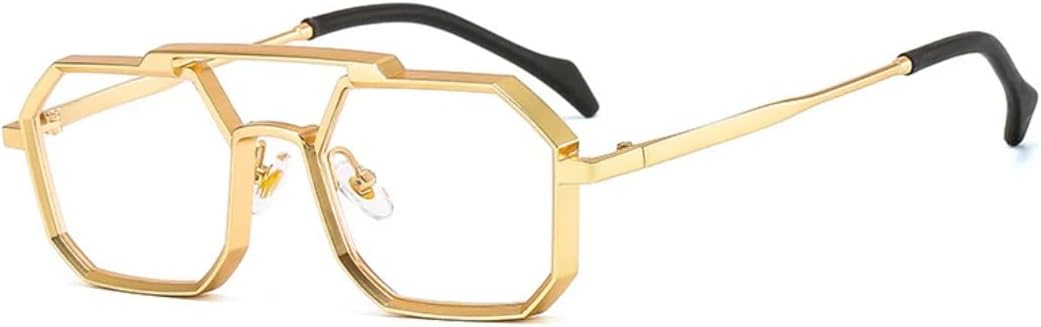 

Ретро-металлические панк-солнцезащитные очки в форме многоугольника и квадрата для женщин, модные, с прозрачными зеркальными линзами, защита от УФ-излучения UV400 для мужчин UATXTAU, Golden Clear