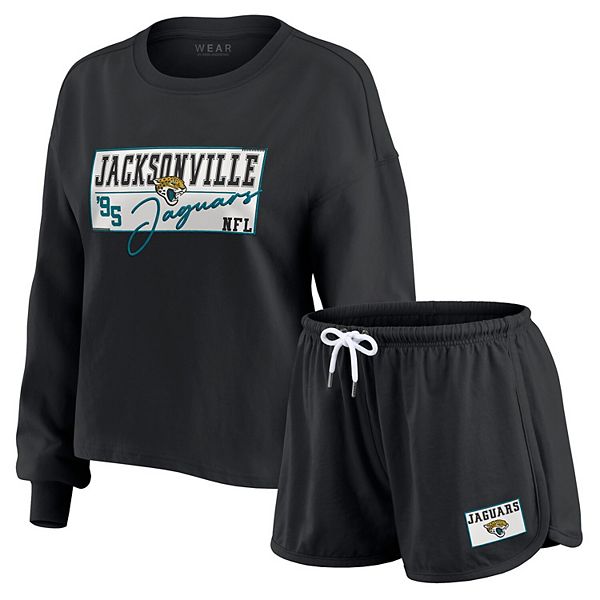 

Женский черный сет Jacksonville Jaguars: регбийка с длинным рукавом и шорты Wear By Erin Andrews