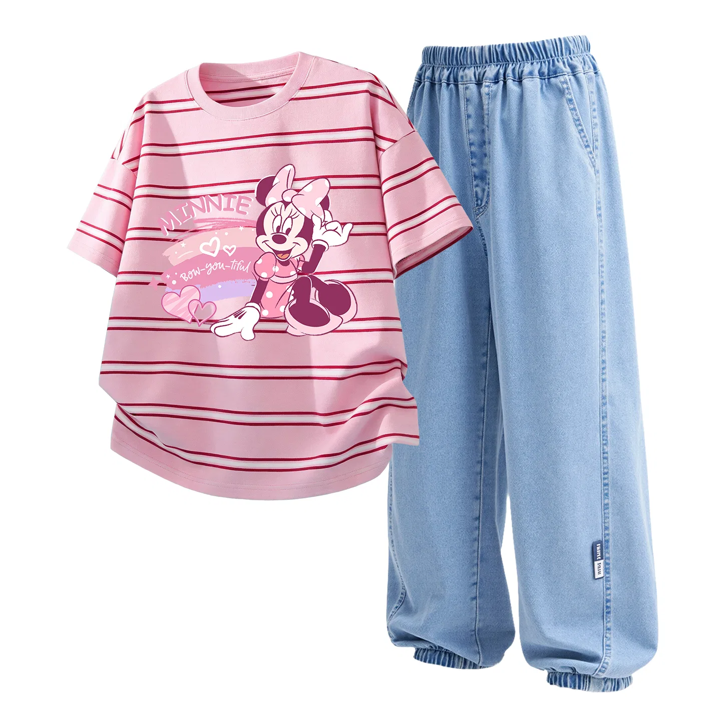 Детский спортивный костюм Disney Casual Sportswear 2 Piece Set Di Rainbow Heart Pink Brown+Solid Color Denim Light Blue