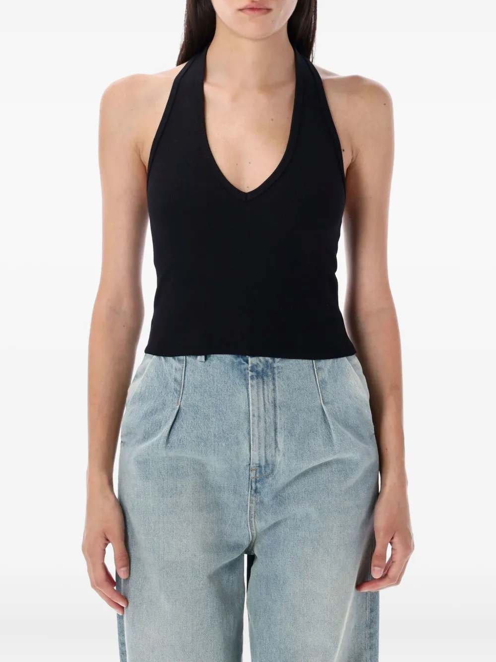 

Топ в рубчик с вырезом халтер Eterne, черный