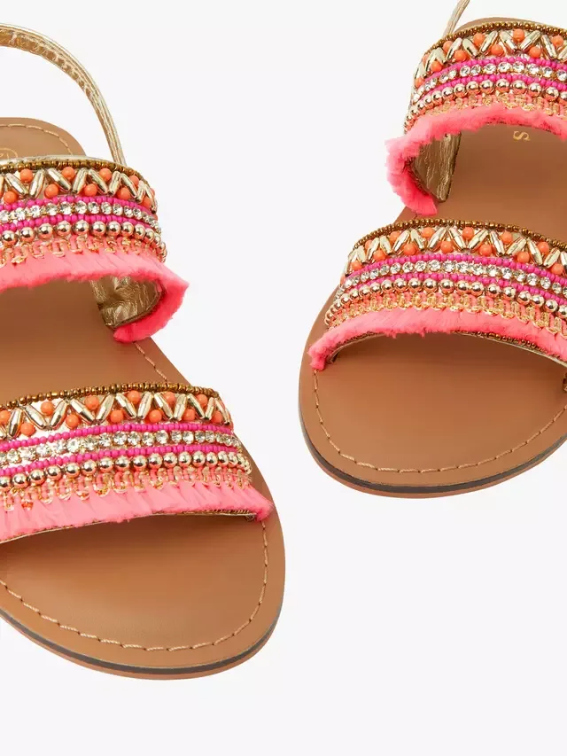 Детские сандалии с двумя ремешками и бисером, кораллового цвета Angels by Accessorize — фото 3