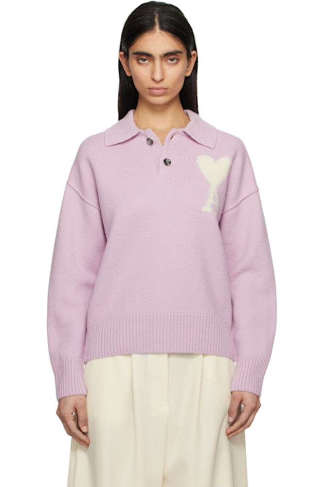 

Фиолетовая шерстяная рубашка Ami de Coeur Polo AMI Paris
