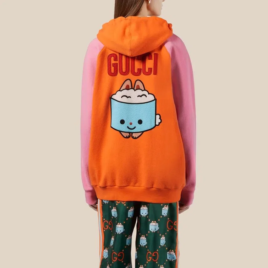 Свитшот с капюшоном GUCCI женский, свободный крой, оранжевый — фото 4