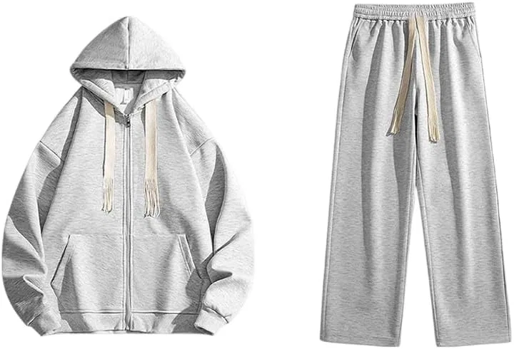 Спортивный костюм с капюшоном и молнией, Generic, White Gray