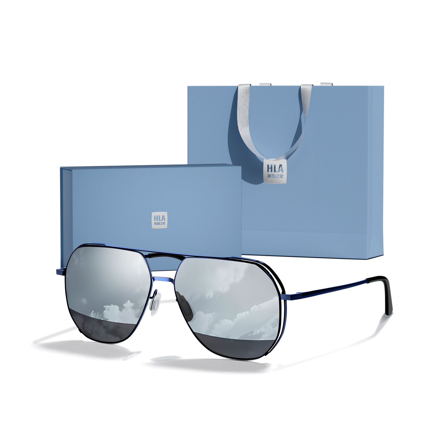 

HLA Авиаторские солнцезащитные очки из сплава Unisex, Blue Frame Mercury[Blue Rhythm Minimalist Luxury Box]