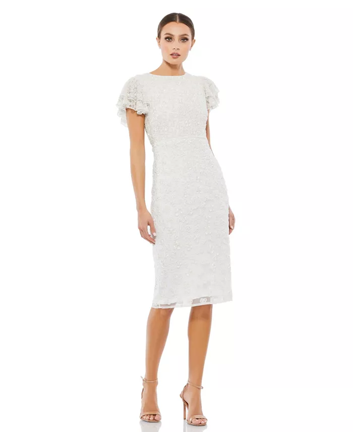 

Женское платье с плиссировкой, высоким воротником, рукавом реглан, длинными рукавами и разрезом по боку Mac Duggal, оранжевый