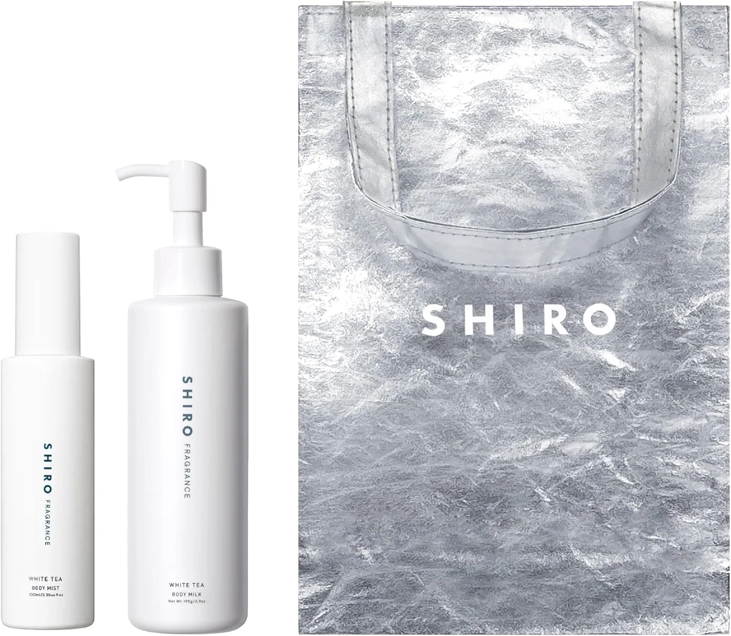 Набор для ухода за телом SHIRO White Tea: Мист для тела 100 мл + Молочко для тела 195 г с подарочным пакетом