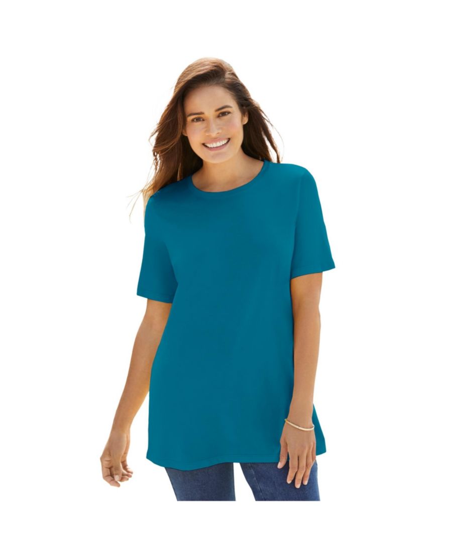 

Футболка с коротким рукавом и круглым вырезом идеального размера для полных женщин Woman Within, Deep teal