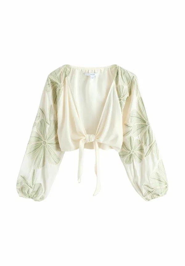 Туника Next, Regular fit floral embroidered tie front cover up beach accessory, зелено-кремовый — фото 2