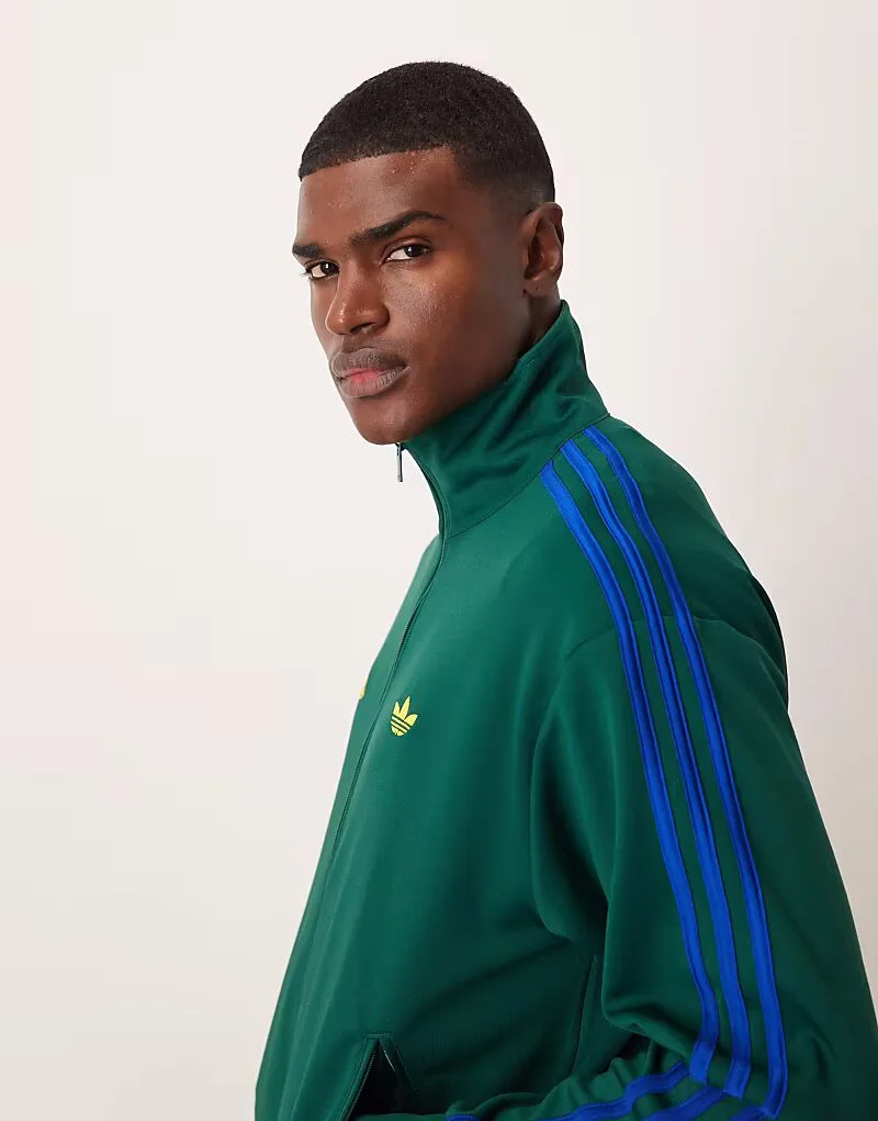 Спортивная куртка Adidas Originals с логотипом в виде надписи и розой, зеленого цвета — фото 3