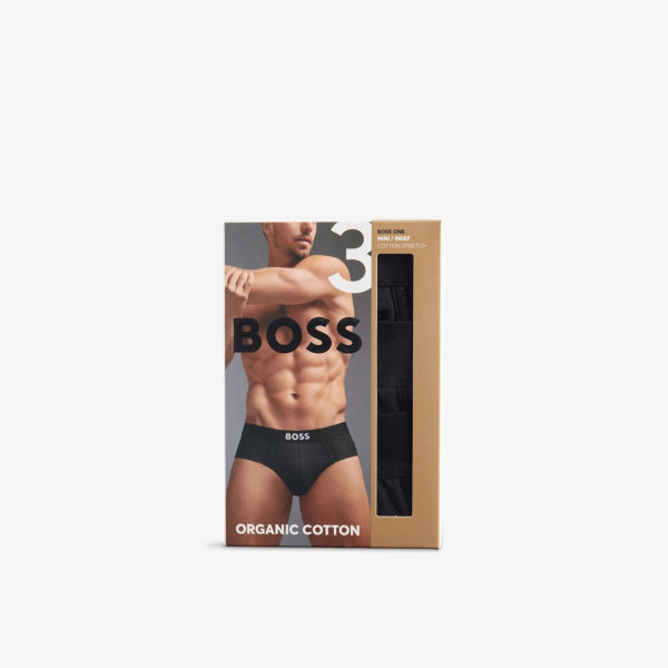 

Boss one x David Beckham логотип на резинке набор из трех хлопковых стрейч-хипстеров Boss, черный