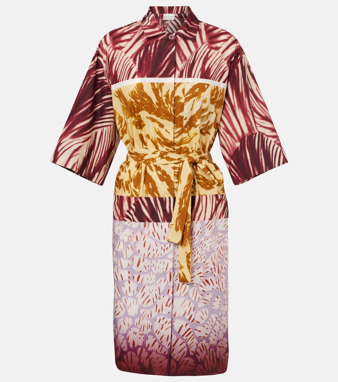 

Печатное хлопковое платье-рубашка из поплина Dries Van Noten, бордовый