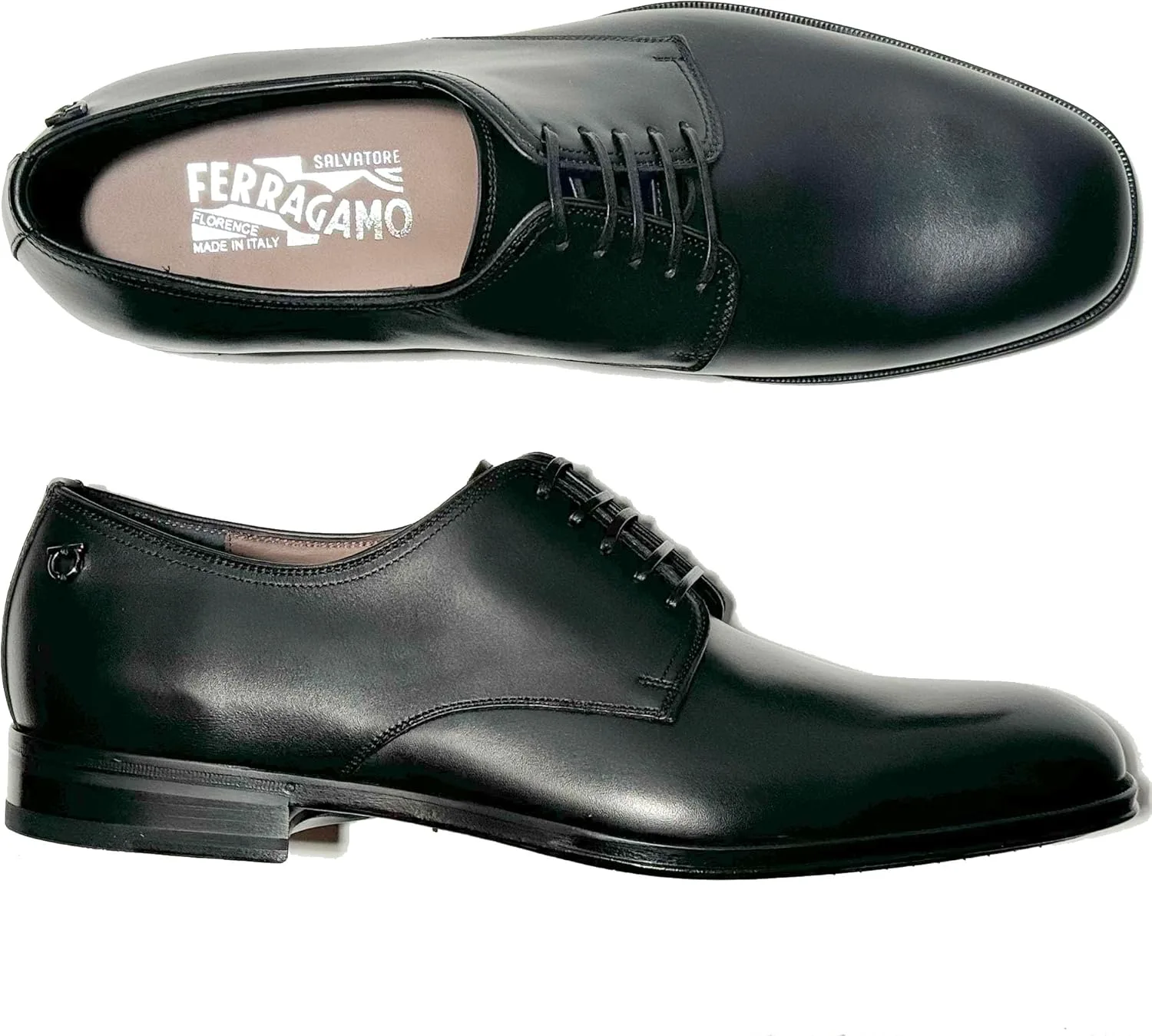 Ferragamo PERSHORE кожаные оксфорды с гладким носком, черные, с отделкой Ганчині (Salvatore), черный — фото 3