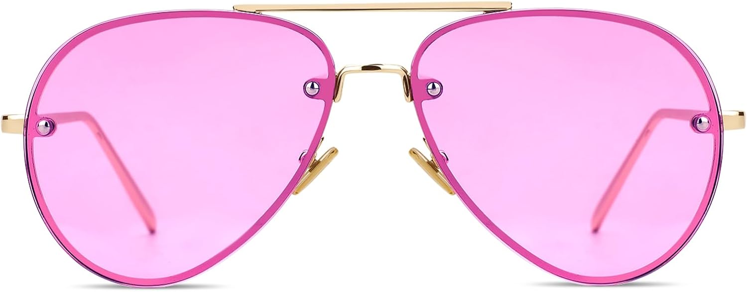

Солнцезащитные очки-авиаторы с двойной перемычкой и металлическими оправами для женщин и мужчин, защита от УФ-излучения UV400, модный дизайн без оправы Zentavi, Purple Pink/Gold