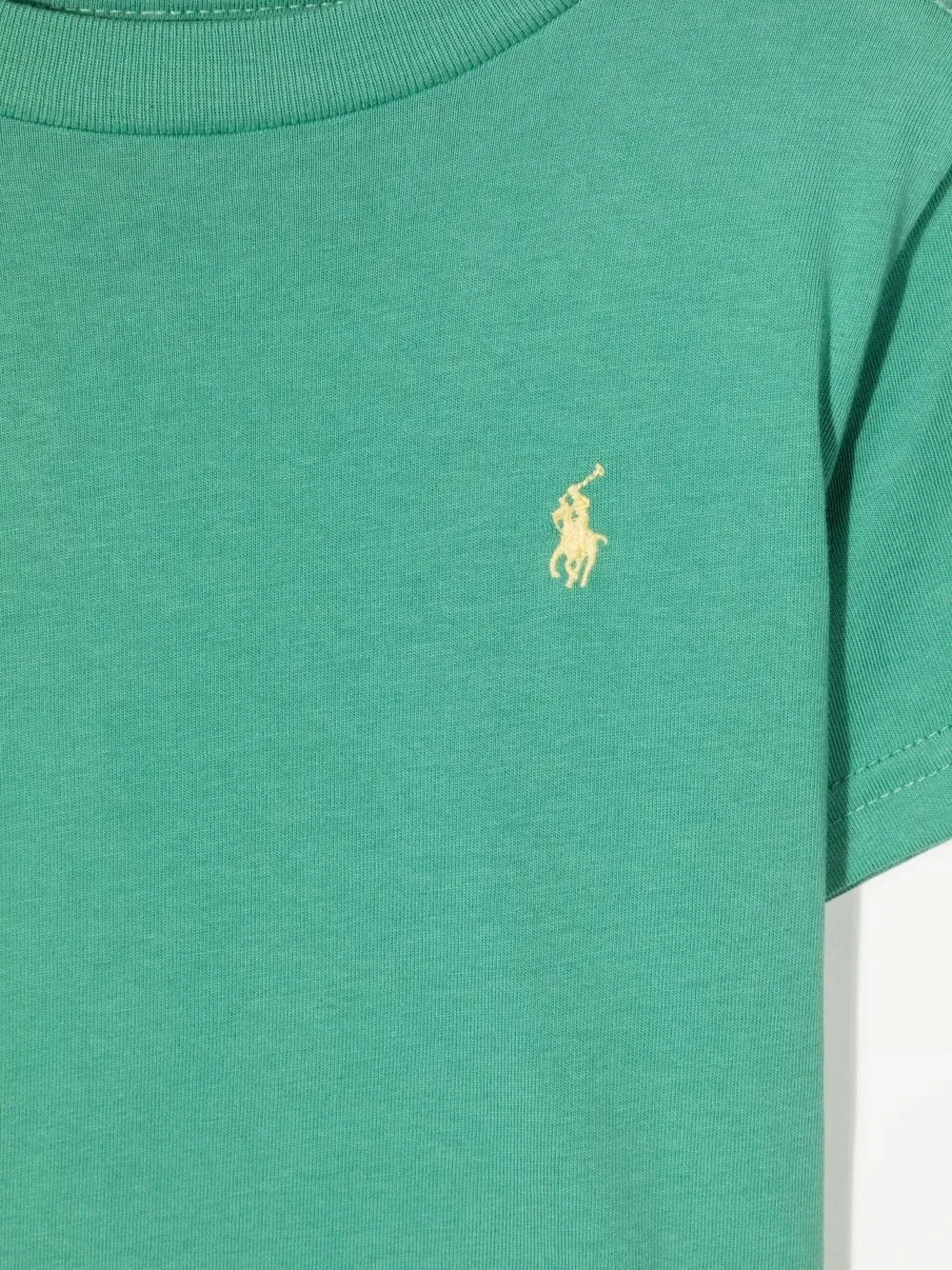 Хлопковая футболка с вышитым логотипом Polo Ralph Lauren Kids, зеленый — фото 3