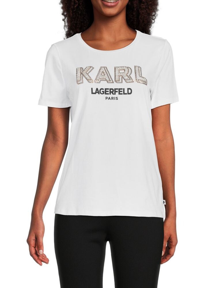 

Футболка с логотипом и пайетками Karl Lagerfeld Paris, цвет White Gold