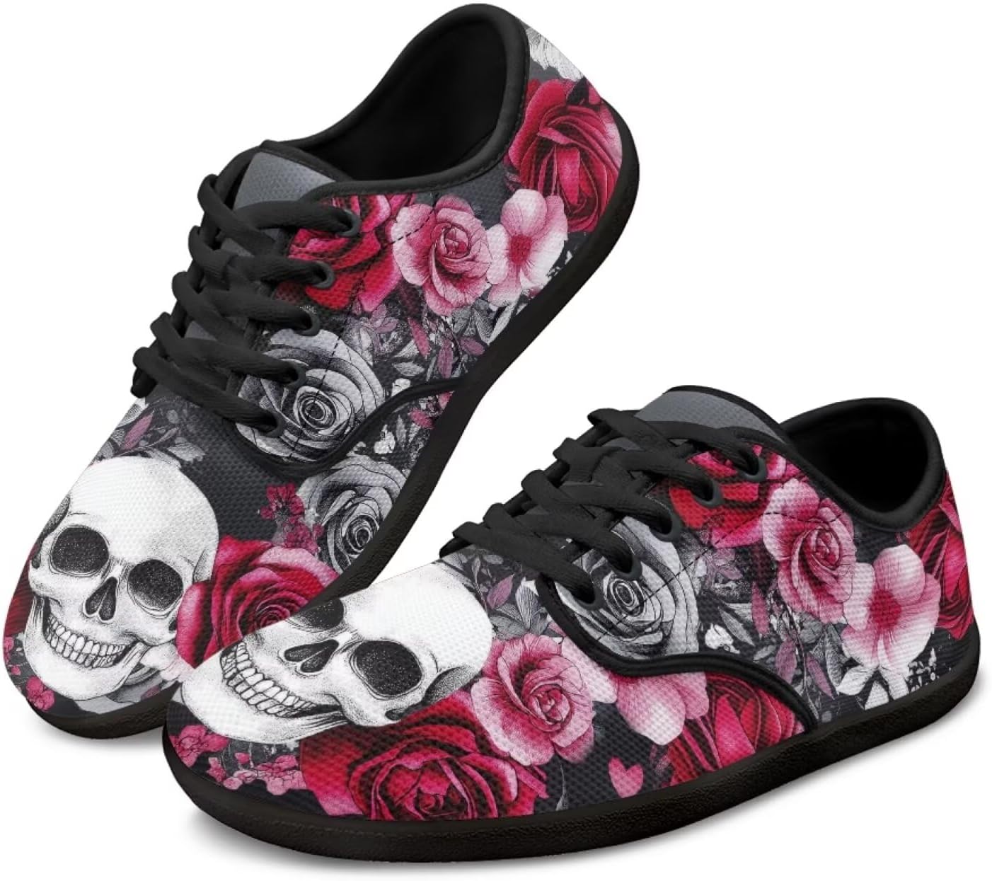 

Кроссовки Binienty с шнуровкой для женщин и мужчин, с нулевой посадкой, босоножки, широкая подошва, плоская подошва, Gothic Skull Rose