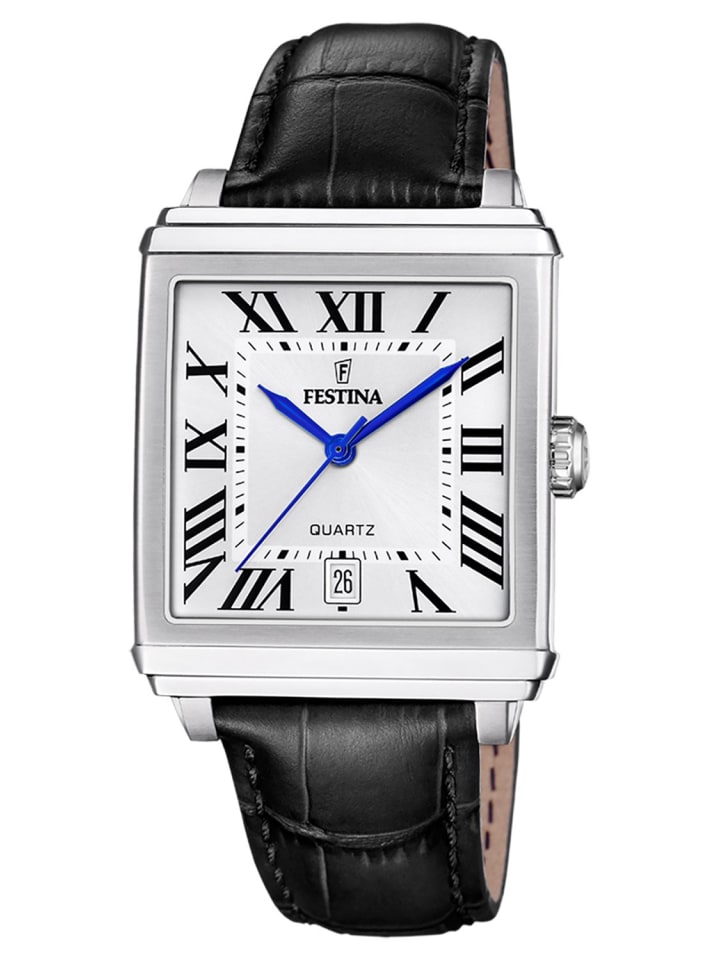 

Festina Мужские прямоугольные наручные часы с кожаным ремешком, серебристо-черные