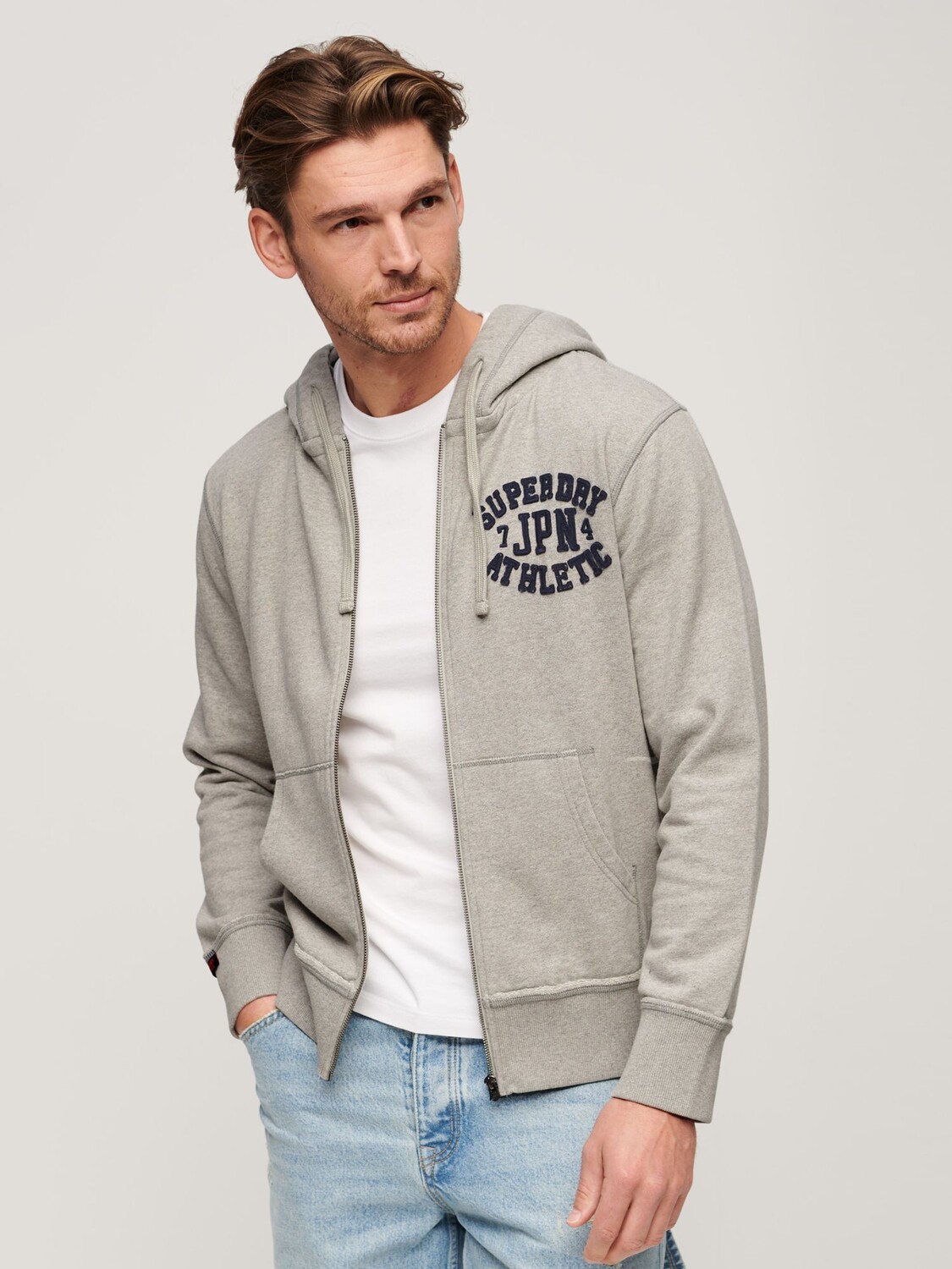 

Винтажная спортивная толстовка на молнии Superdry, светло-серый