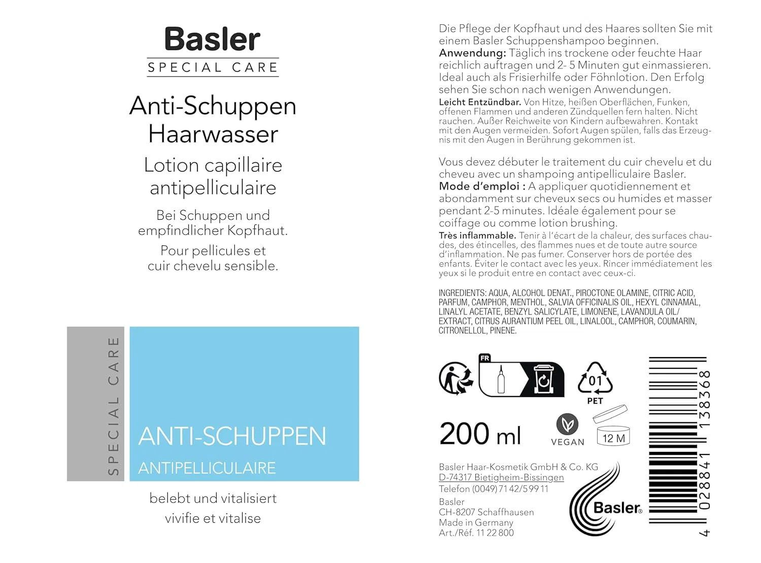 Лосьон для волос Basler Anti-Dandruff Hair Water, 200 мл Basler — фото 2