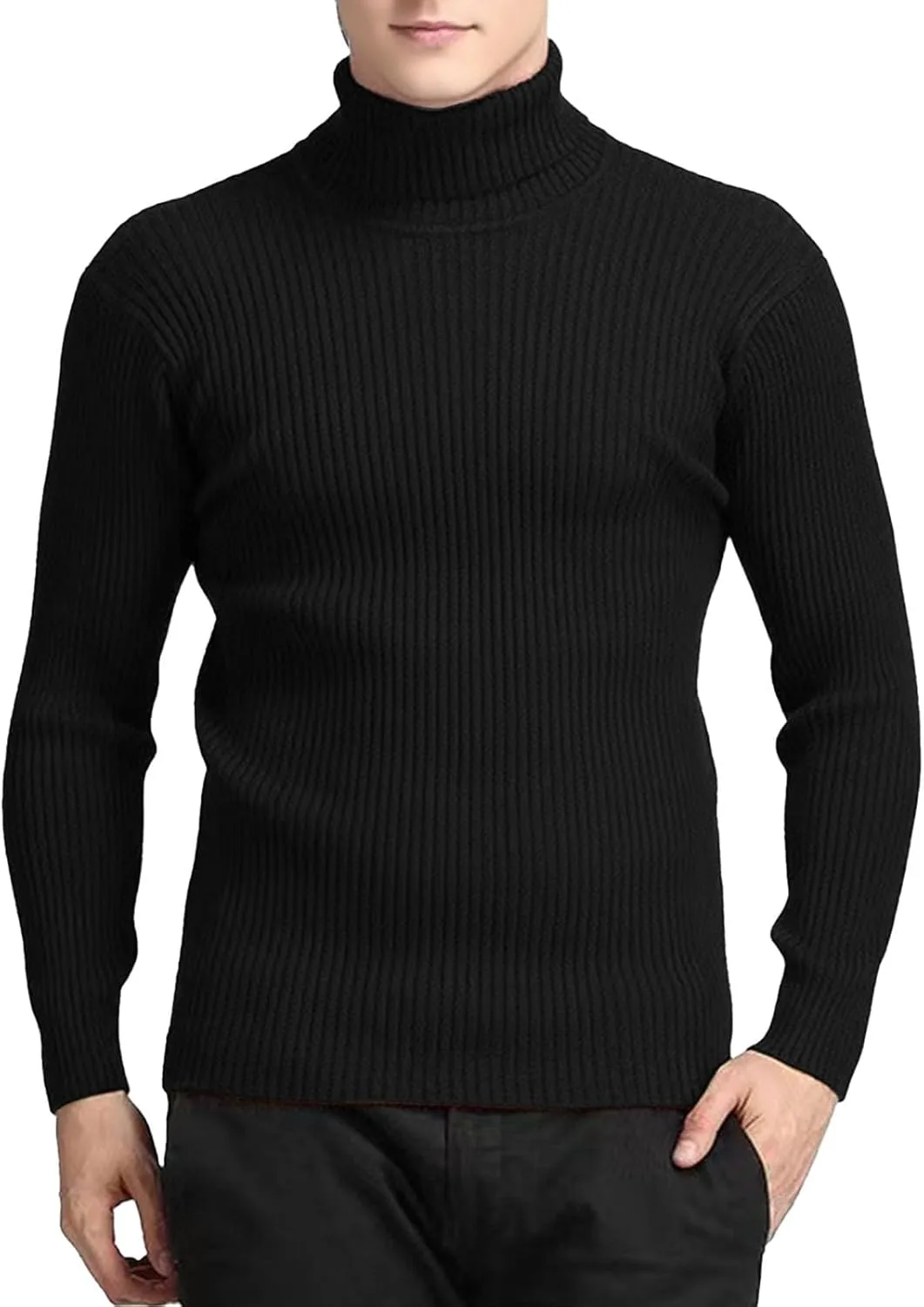 

Мужской вязаный свитер с узором "резинка" и воротником-стойкой SWJGLITTR