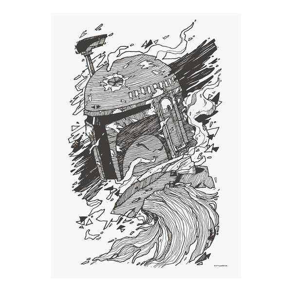 

Фреска Komar Star Wars Boba Fett Drawing, черно-белый
