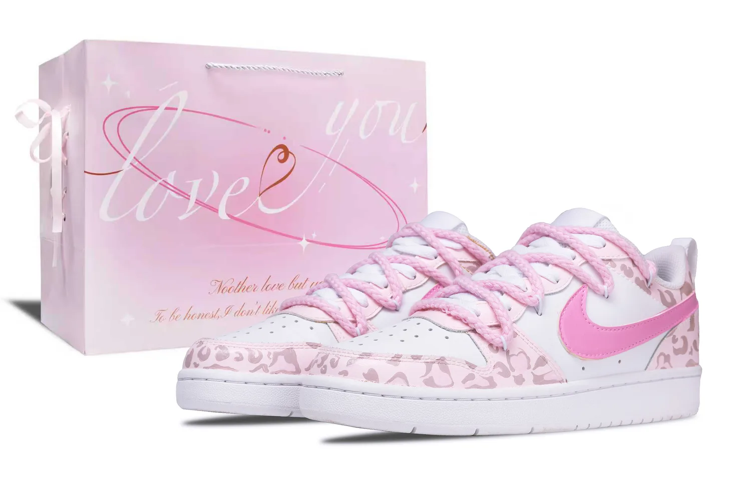 Nike Court Borough Pink Leopard Sweetheart кожаные противоскользящие износостойкие низкие детские скейтборд-кроссовки