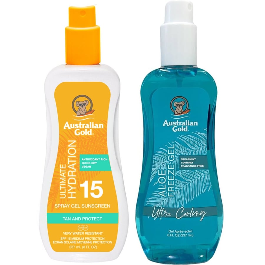 

Бесцветный спрей-гель Australian Gold с SPF15 + гель Aloe Freeze