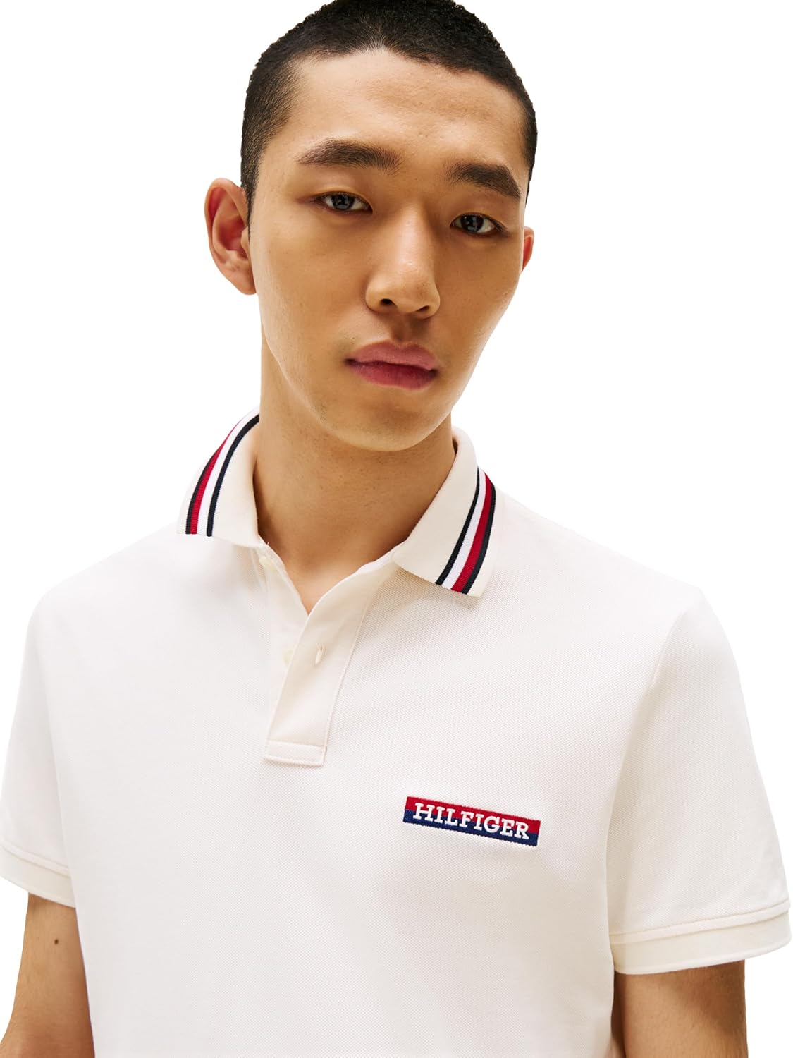 Мужские повседневные рубашки-поло Tommy Hilfiger с коротким рукавом, классического кроя, с эластичными вставками и воротником, Ivory Petal — фото 2