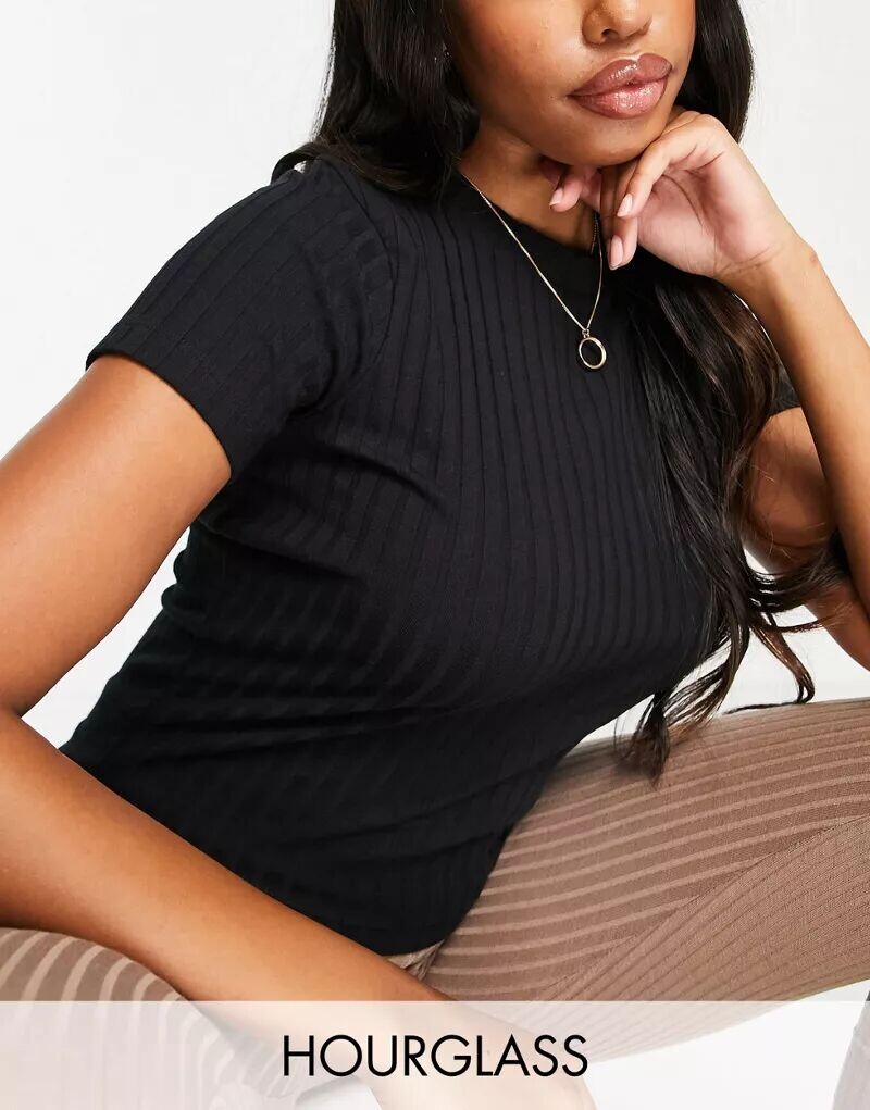 

Черная узкая футболка в рубчик ASOS Hourglass