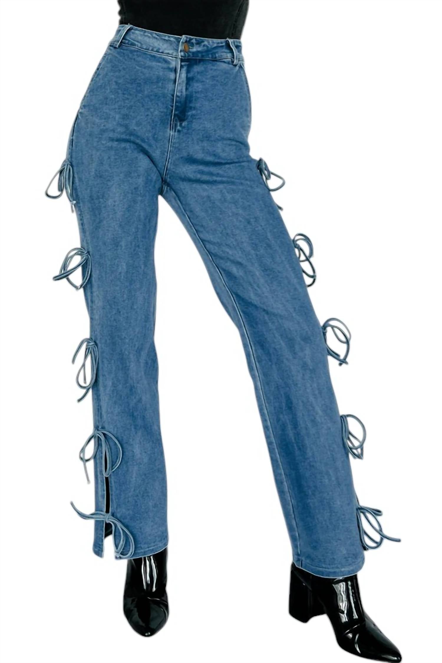 

Джинсовые брюки с завязками-бабочками Blue Blush, цвет denim