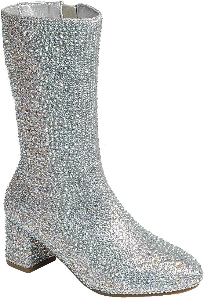 

Сапоги ABSOLEX для девочек с круглым носком, стразами, до колена, на низком широком каблуке, Silver