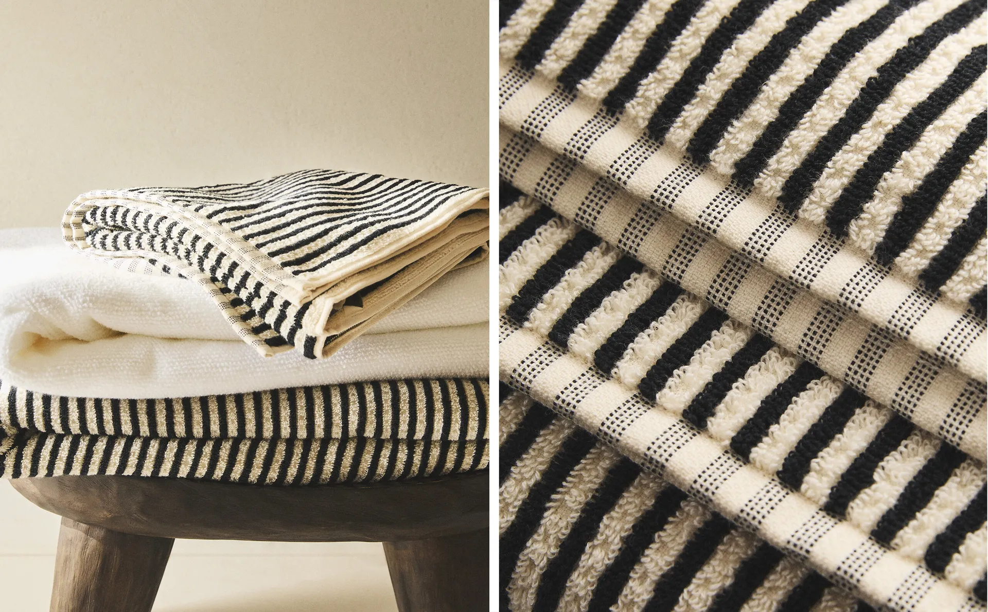 

Хлопковое банное полотенце из окрашенной нити Zara Home, экрю/черный