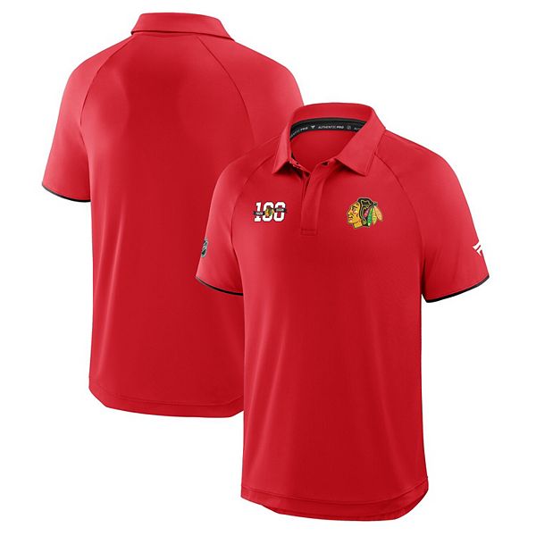 

Мужская красная поло Chicago Blackhawks Authentic Pro Rink Centennial Raglan Fanatics