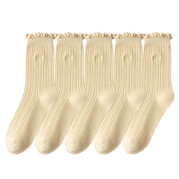 

Женские летние ребристые носки с вышивкой бантиком casual 5pk Anna-Kaci, Yellow