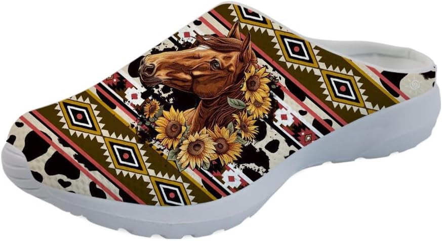 

Женские слипоны-кроссовки Forchrinse с тропическим ананасом и плюмерией, дышащие, для ходьбы, сабо, домашние и пляжные тапочки, обувь для медсестер, легкие, Horse Sunflower Aztec Western