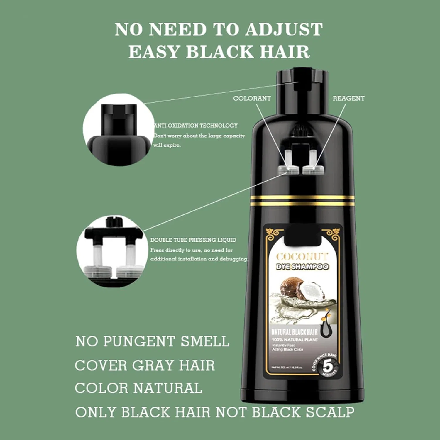 Шампунь-краска для волос Black Hair Dye Herbals 500 мл Générique — фото 2