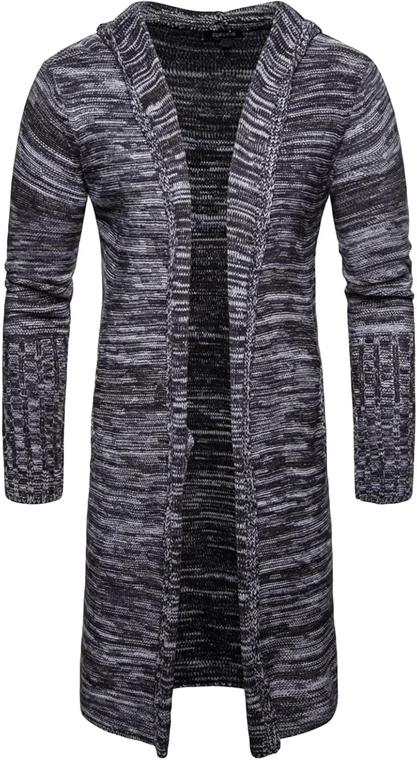 

Мужской кардиган с капюшоном Mid Length, полоска, открытая передняя часть JEsilunmaMY